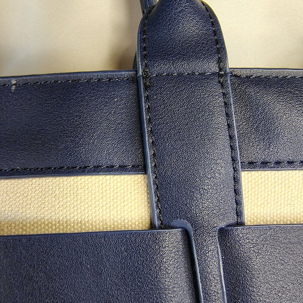 Miztique Striped Handbag Navy & Cream Dual Handles & Metal Feet NO STRAP INCLUDE - Picture 12 of 14